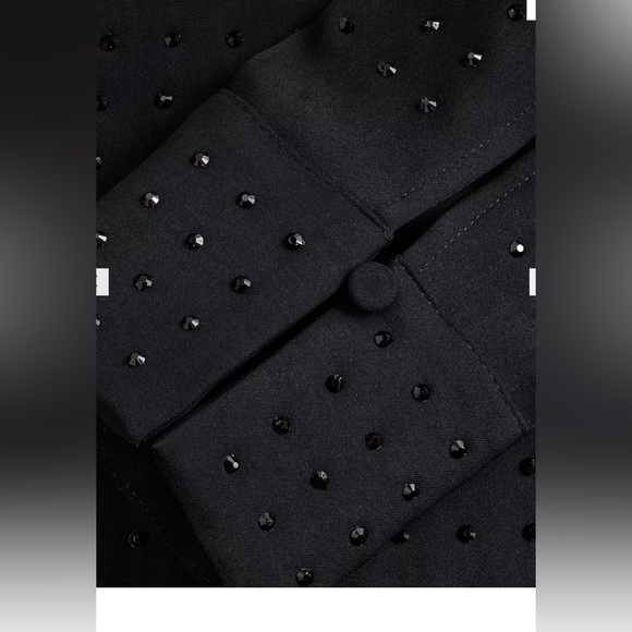 EXPRESS Black on Black Rhinestone Studded Collared Portofino Shirt Small - Picture 3 of 13